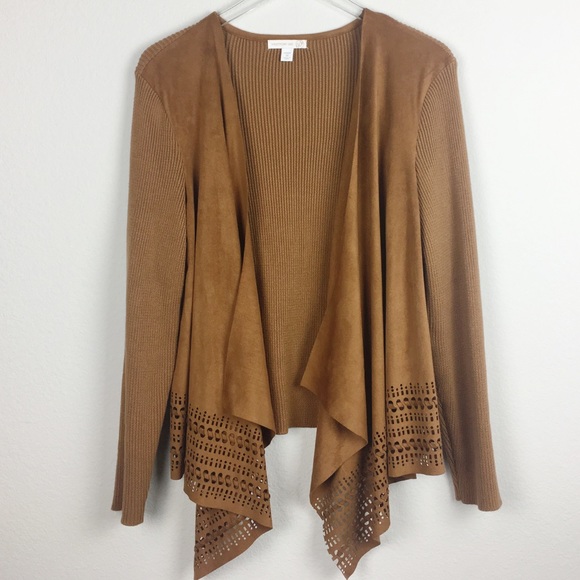 westport Sweaters - Westport | Brown Waterfall Eyelet Cardigan | 1X